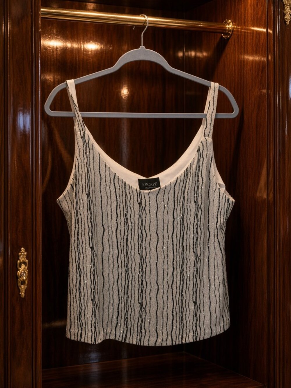 Xscape Metallic Glitter Stripe V-Neck Camisole Top